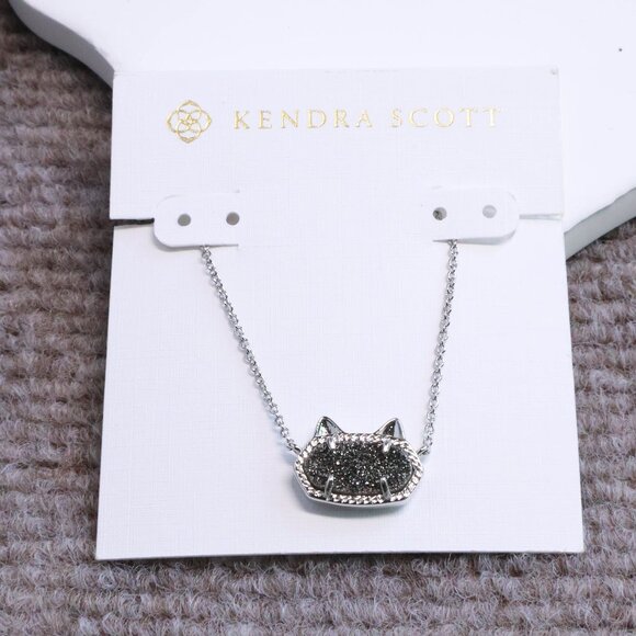 Kendra Scott Jewelry - Kendra Scott Elisa Cat Platinum Drusy Pendant Necklace in Silver